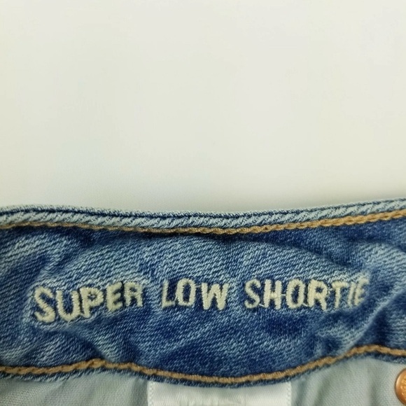 American Eagle 2 Stretch Distressed Raw Hem Lace Pocket Blue Women's Shorts - Picture 3 of 11